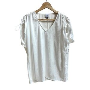 CAbi White Seaside Top 5895 Short Sleeve V Neck Relaxed Fit Womens size XS